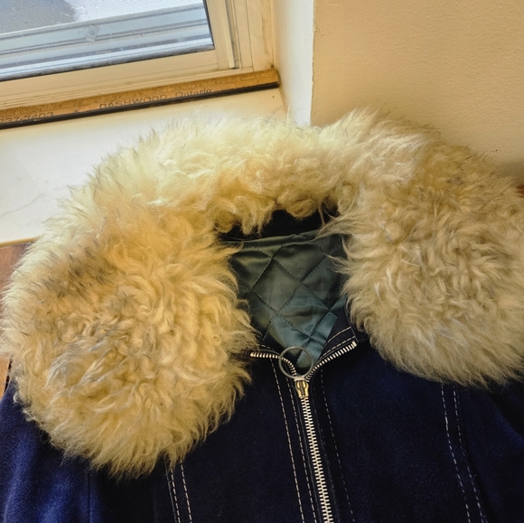 Rare Vintage 60s 70s Blue Velvet Penny Lane Jacket Faux Fur Trim Mod Boho S/M - Picture 4 of 10